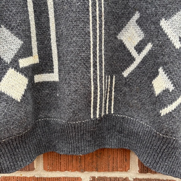 Vintage Colorbar Men’s Sz L Shetland Wool Geometric Grandpacore Grey Sweater - Picture 3 of 10
